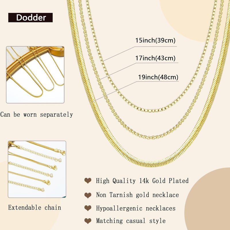 Dodder Store Gold Layered Necklaces for Women, 14K Gold Plated Dainty Gold Chain Choker Necklace Stack, Herringbone Gold Necklaces Set - Image 4
